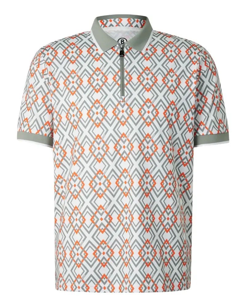 Bogner Poloshirt mit geometrischem Print und Reißverschluss am Kragen - Weiß Weiß