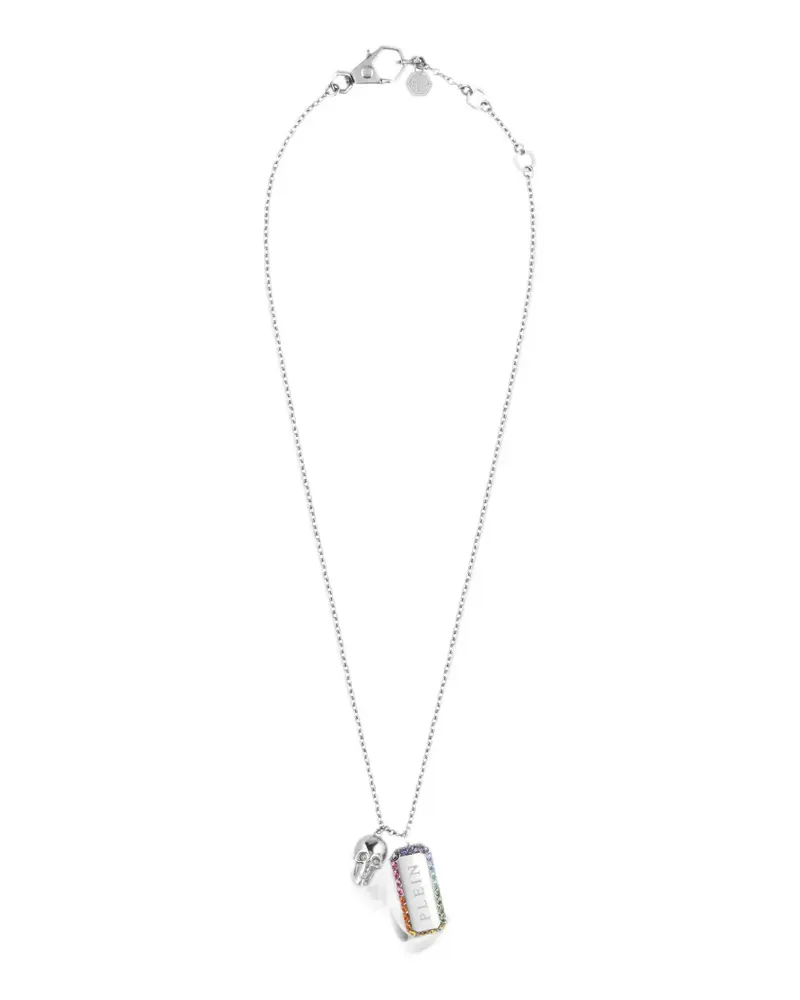 Philipp Plein crystal tag skull necklace - Silber Silber