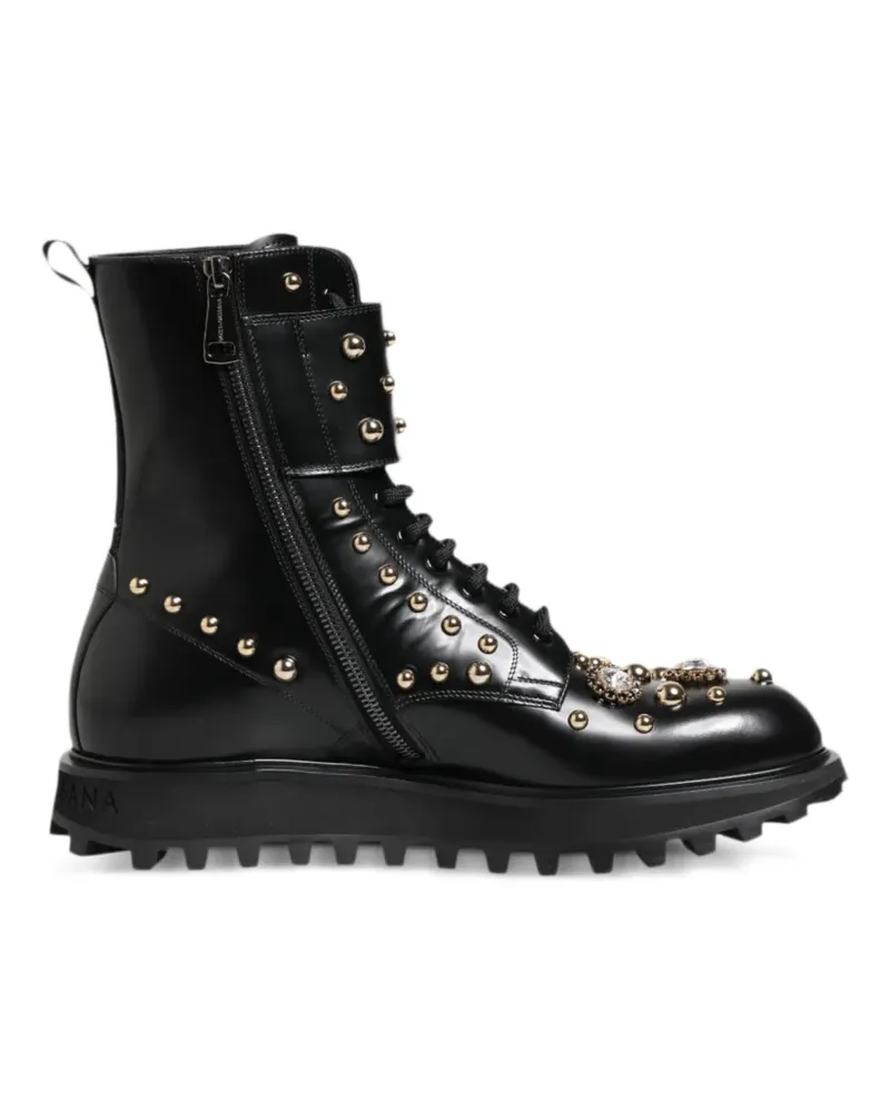Dolce & Gabbana Bikerstiefel mit Schmucksteinen - Schwarz Schwarz