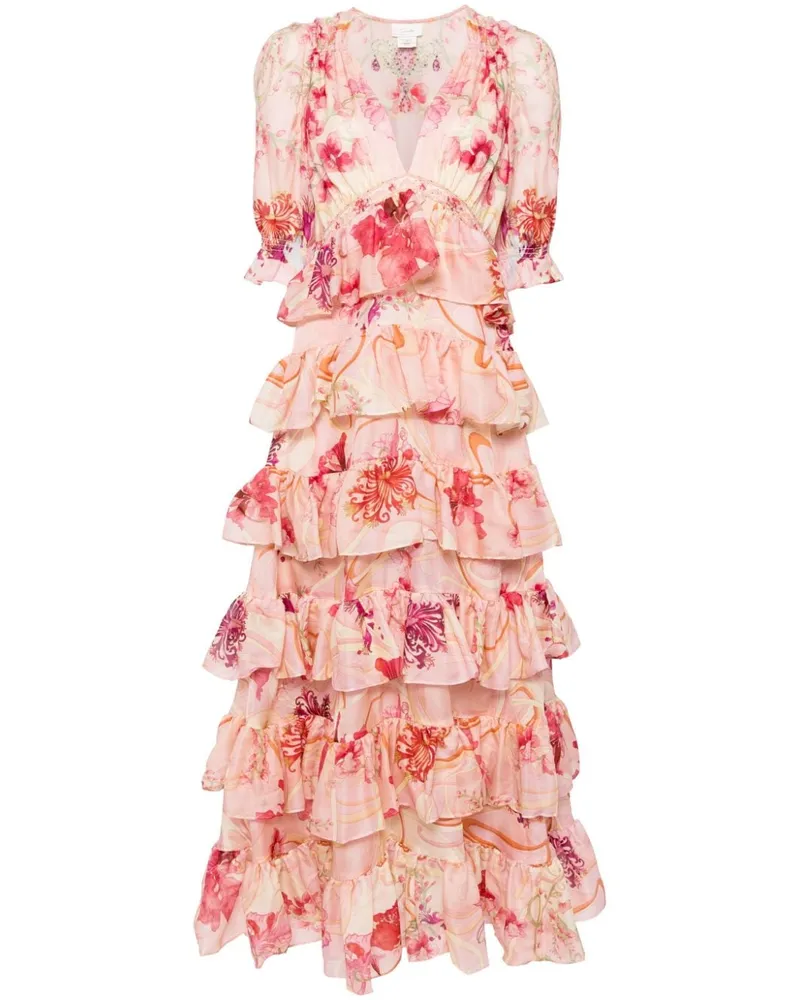 Camilla Maxikleid mit Blumen-Print - Rosa Rosa