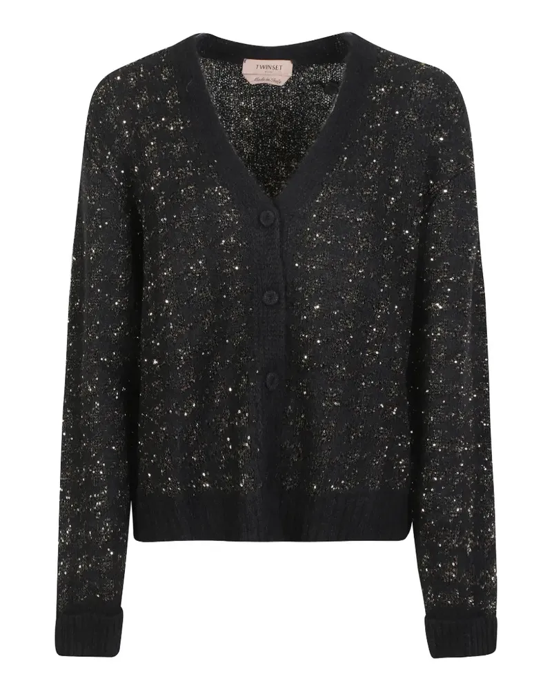 Twin-Set Jacquard-Cardigan mit Hahnentrittmuster - Schwarz Schwarz