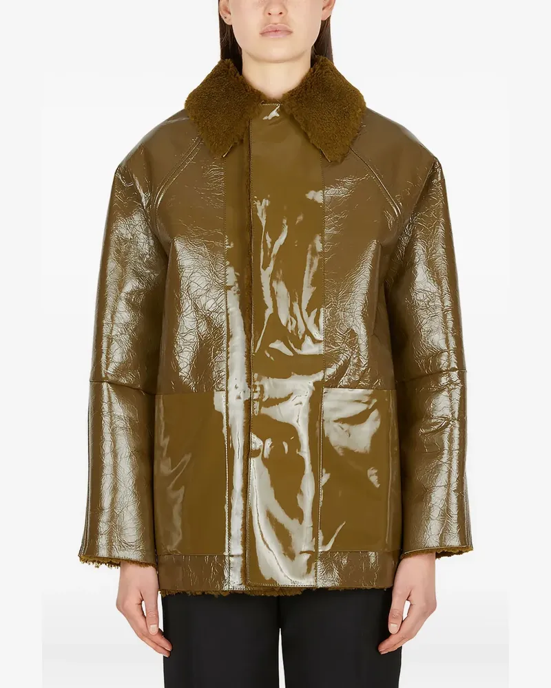 KASSL Lacklederjacke mit Shearling-Kragen - Grün Grün