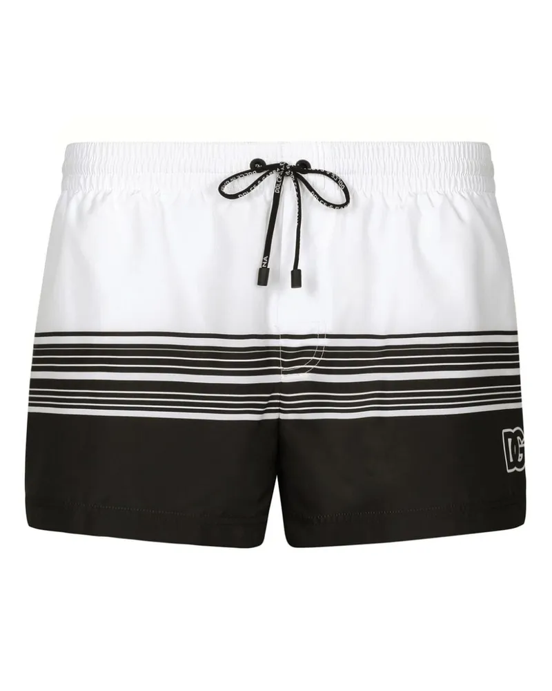 Dolce & Gabbana Gestreifte Badeshorts mit Logo-Print - Weiß Weiß
