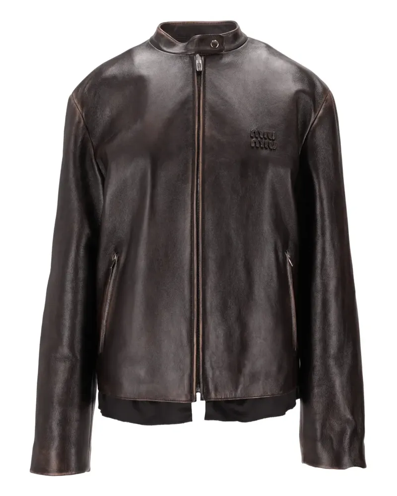 Miu Miu nappa leather logo jacket - Braun Braun