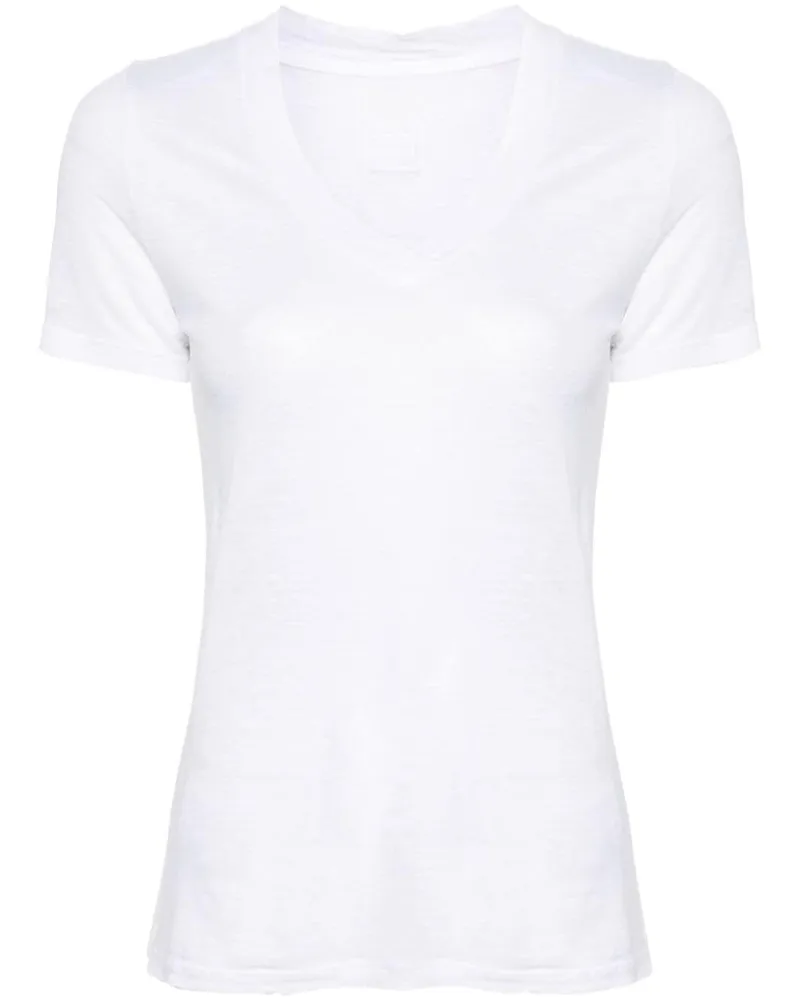 120% Lino Leinen-T-Shirt mit V-Ausschnitt - Weiß Weiß