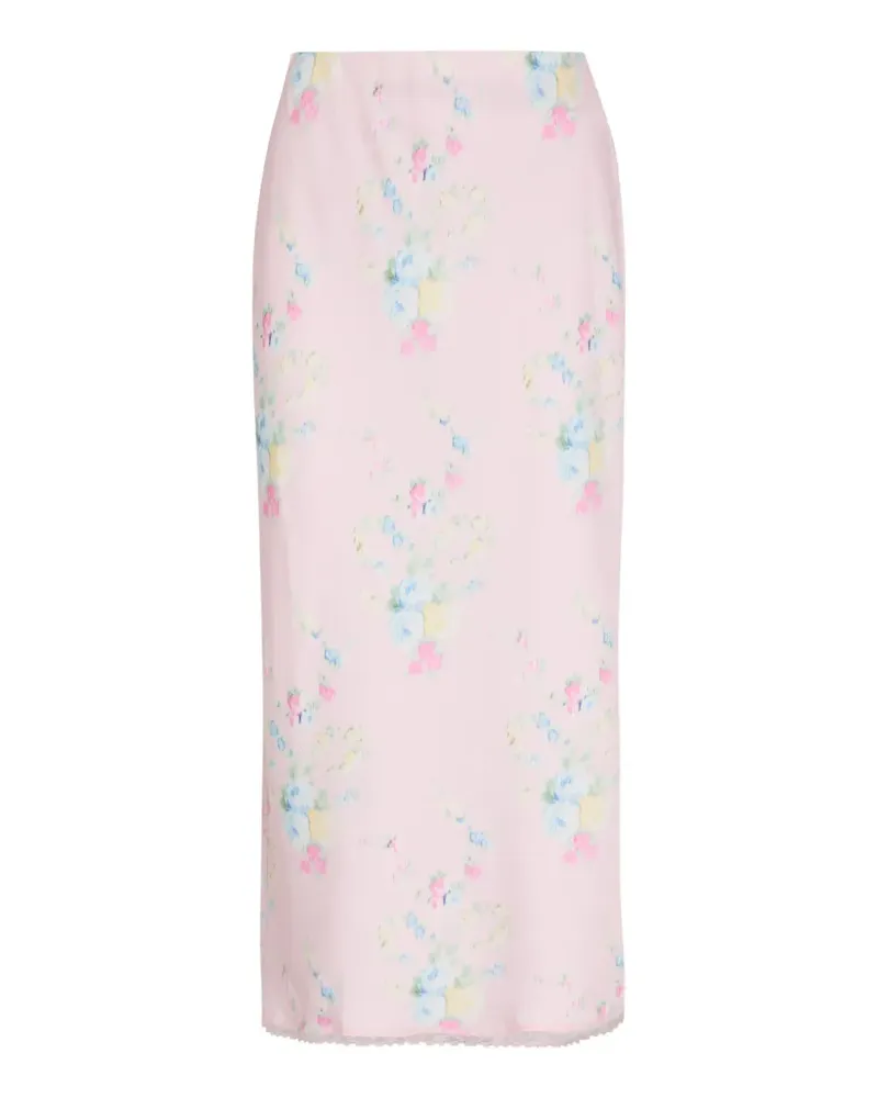 LoveShackFancy Kalo floral-print lace-trim midi skirt - Rosa Rosa