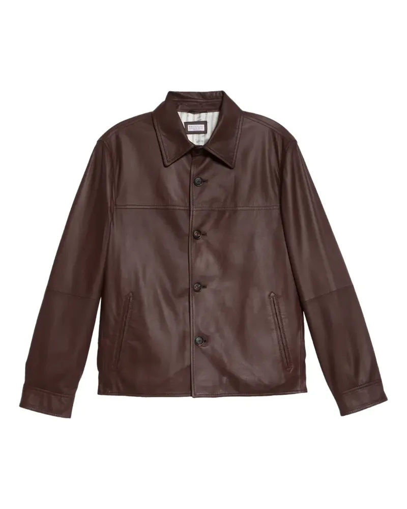 Brunello Cucinelli single-breasted leather jacket - Braun Braun