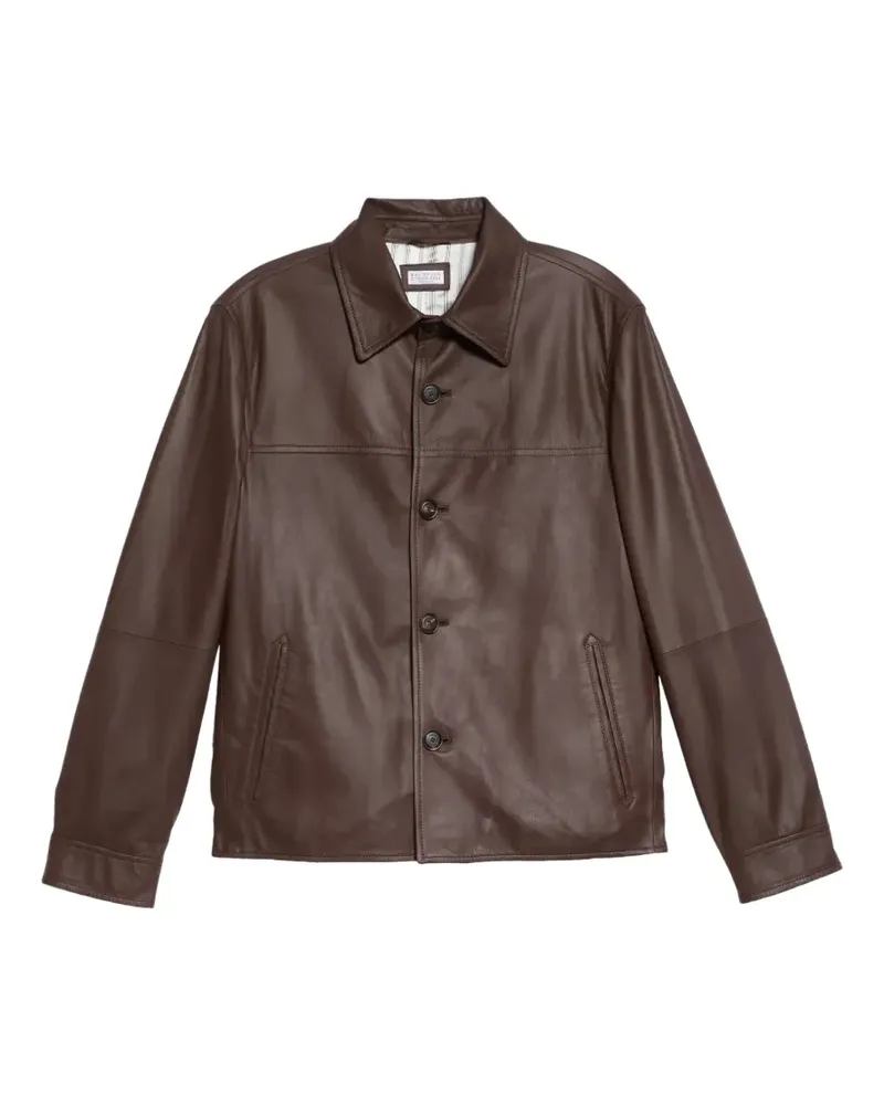 Brunello Cucinelli single-breasted leather jacket - Braun Braun