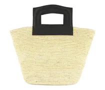 Tote Bag aus Stroh mit Lederhenkel - Nude