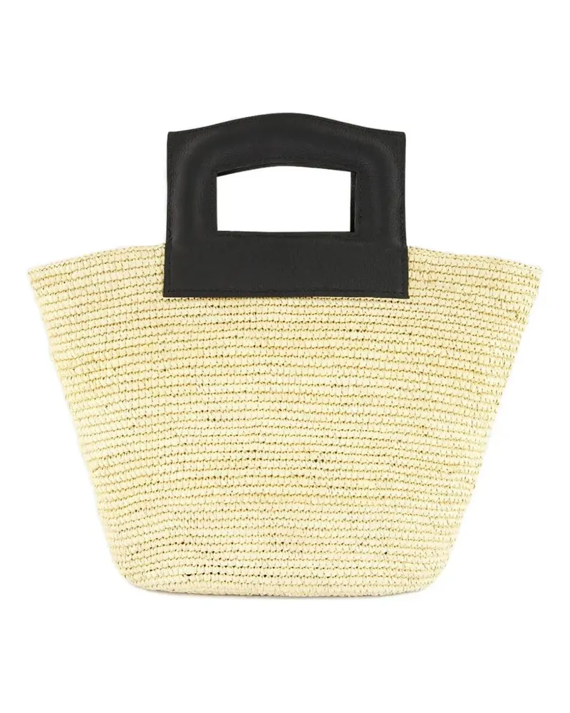 Sensi Studio Tote Bag aus Stroh mit Lederhenkel - Nude Nude