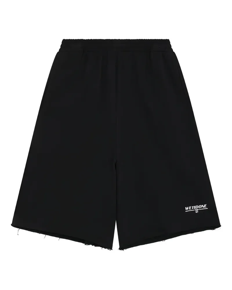 WE 11 DONE logo-print raw-edge shorts - Schwarz Schwarz