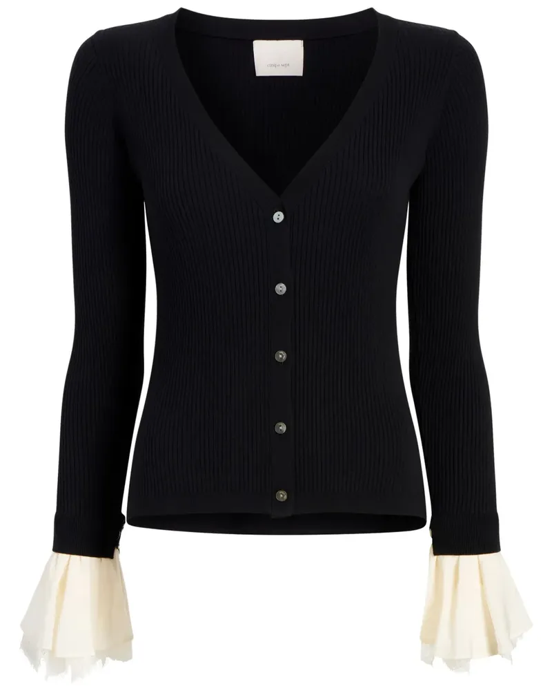 Cinq à Sept Gerippte Cardigan-Ärmel mit Rüschen - Schwarz Schwarz