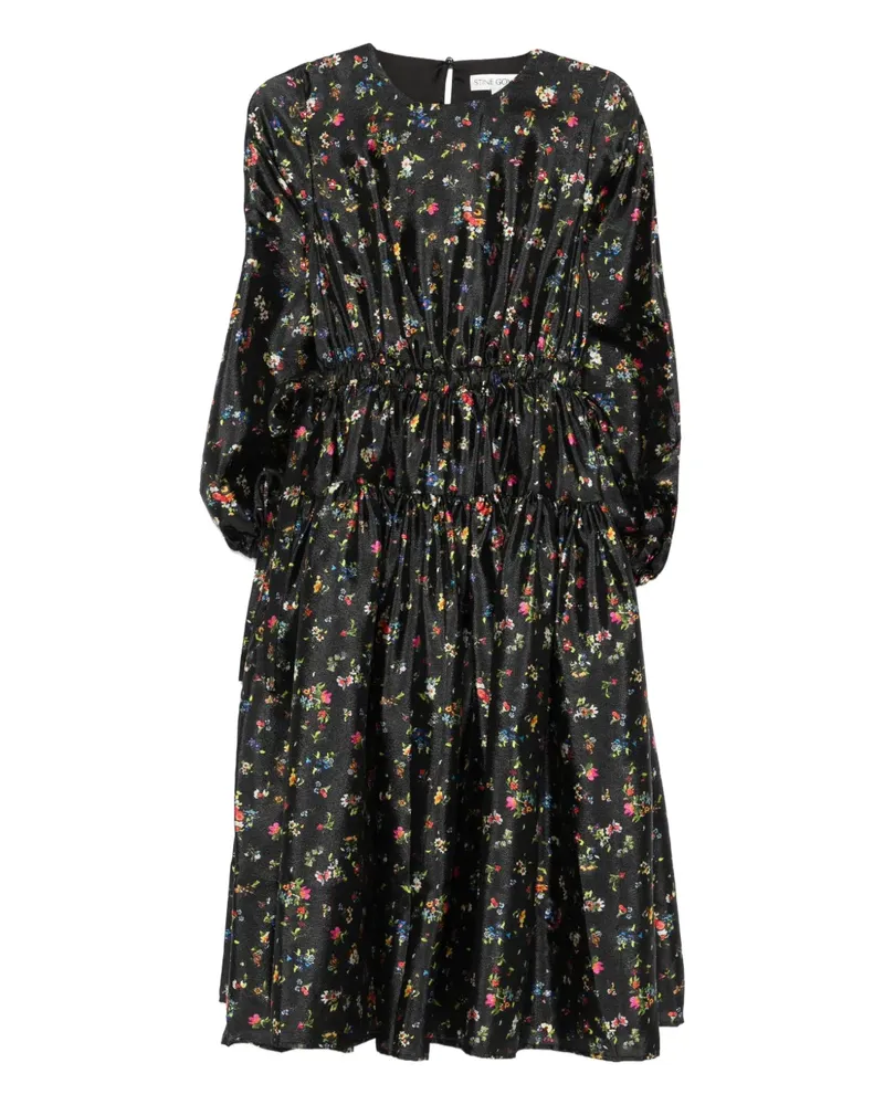 Stine Goya Midikleid mit Blumen-Print - Schwarz Schwarz