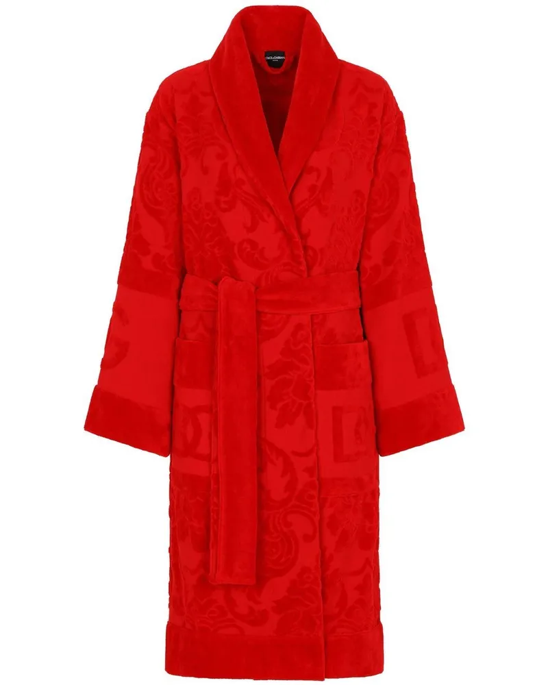 Dolce & Gabbana Frottee-Bademantel aus Jacquard Rot
