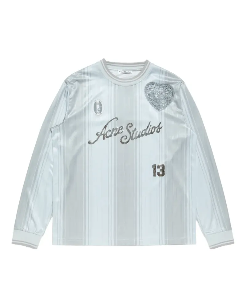 Acne Studios Gestreiftes T-Shirt mit Herzapplikation - Blau Blau