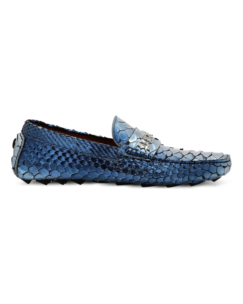 Philipp Plein metallic python-leather loafers - Blau Blau