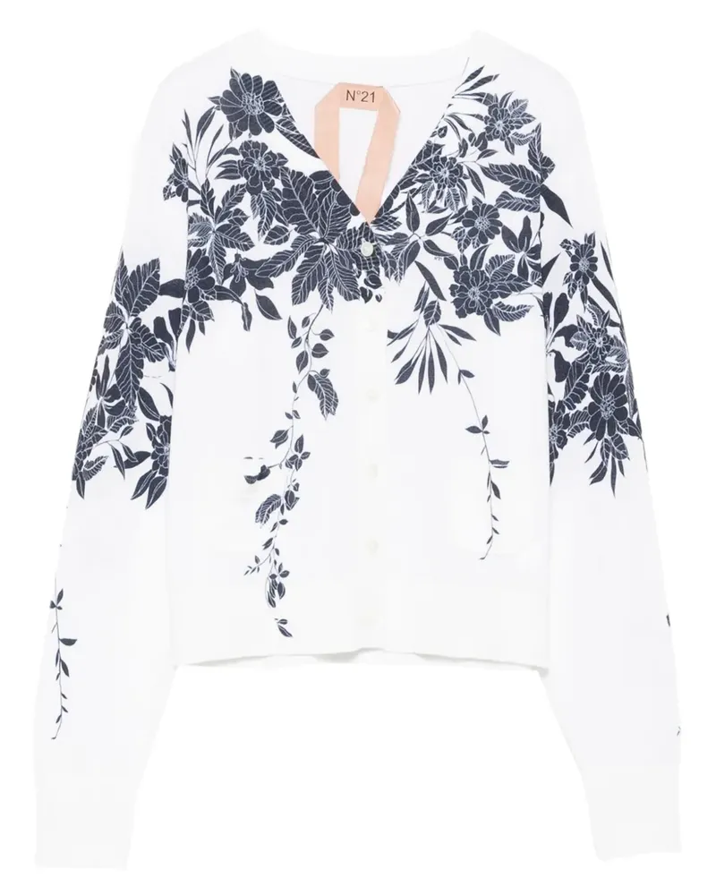 N° 21 Cardigan mit Blumen-Print - Weiß Weiß