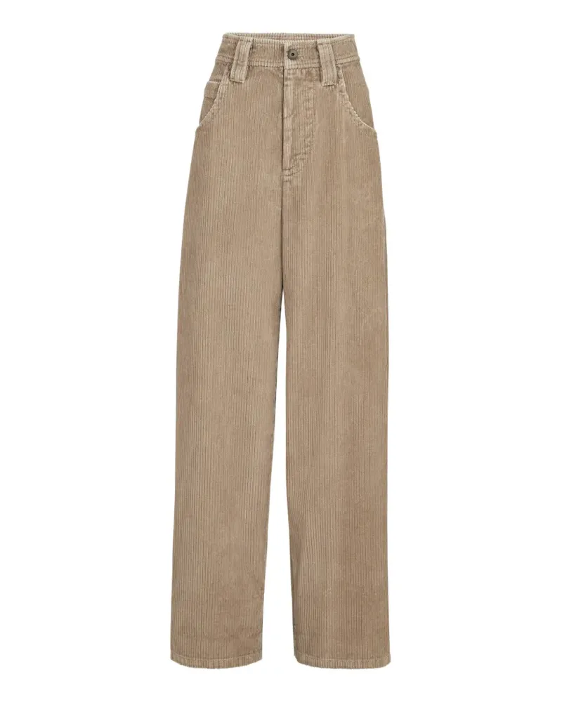 Brunello Cucinelli Hose aus Baumwoll-Cord im Baggy-Schnitt mit Monili - Nude Nude