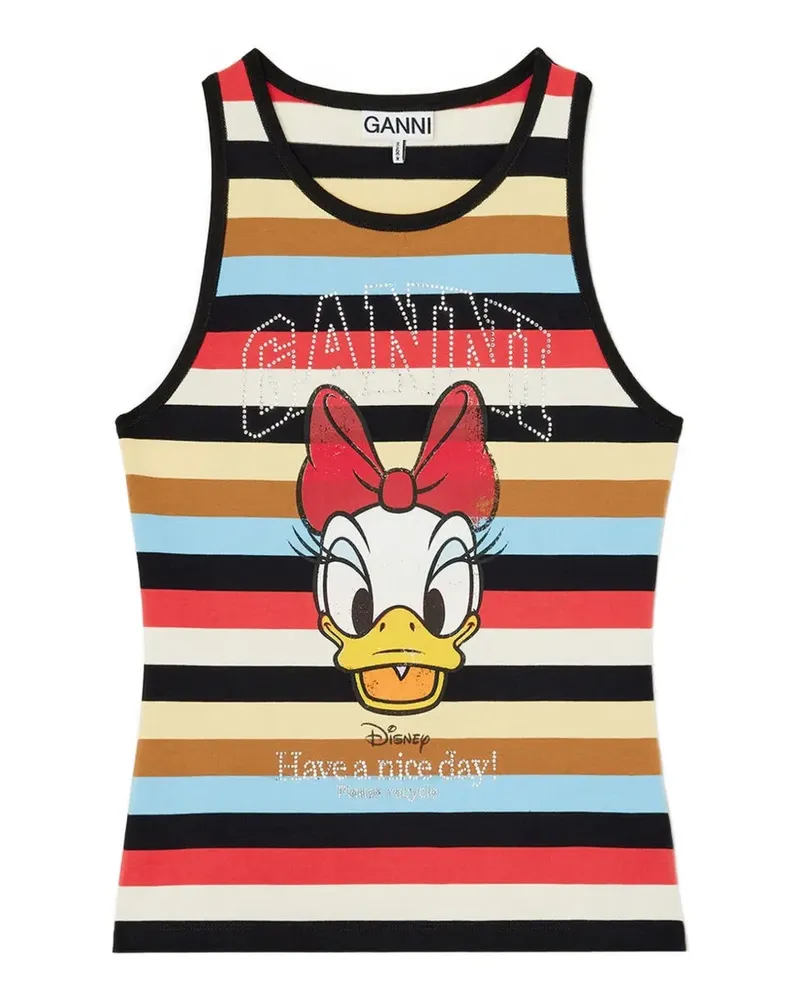 Ganni Gestreiftes Tanktop mit Disney-Print - Schwarz Schwarz