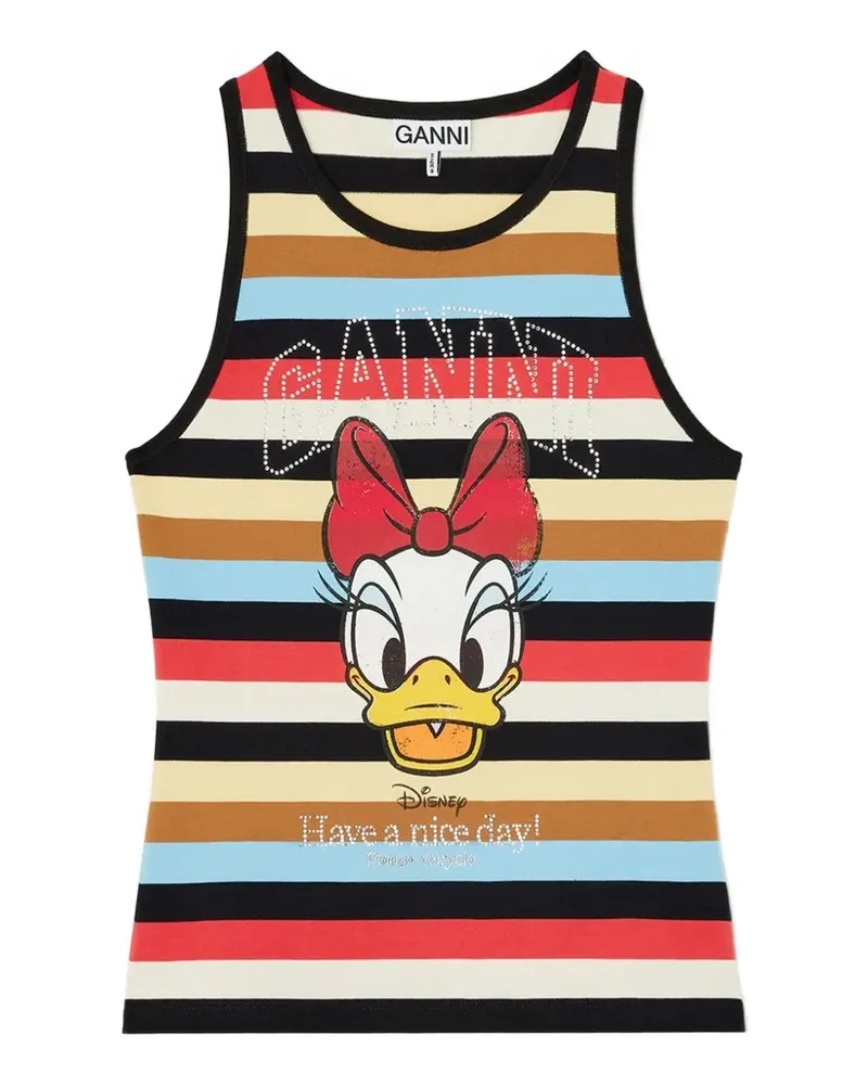 Ganni Gestreiftes Tanktop mit Disney-Print - Schwarz Schwarz