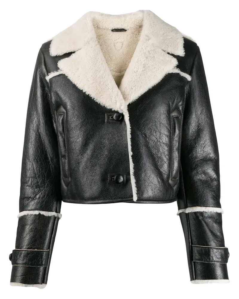 HTC Hollywood Trading Company Zweifarbige Cropped-Jacke - Schwarz Schwarz
