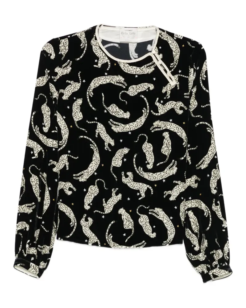 forte_forte Oberteil in Samtoptik mit Leoparden-Print - Schwarz Schwarz