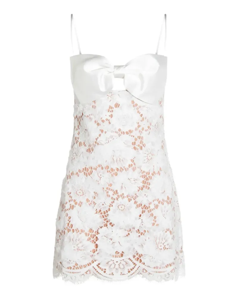 Self-Portrait bow lace mini dress - Weiß Weiß