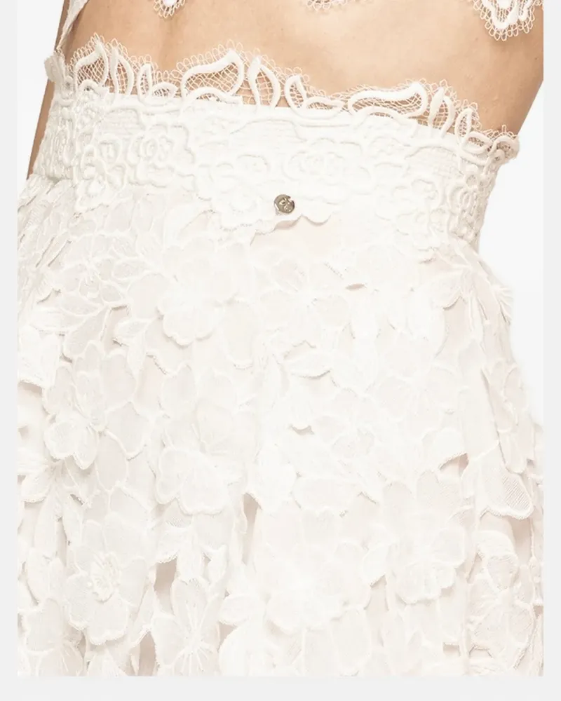 NISSA 3D embroidery cotton midi skirt - Weiß Weiß