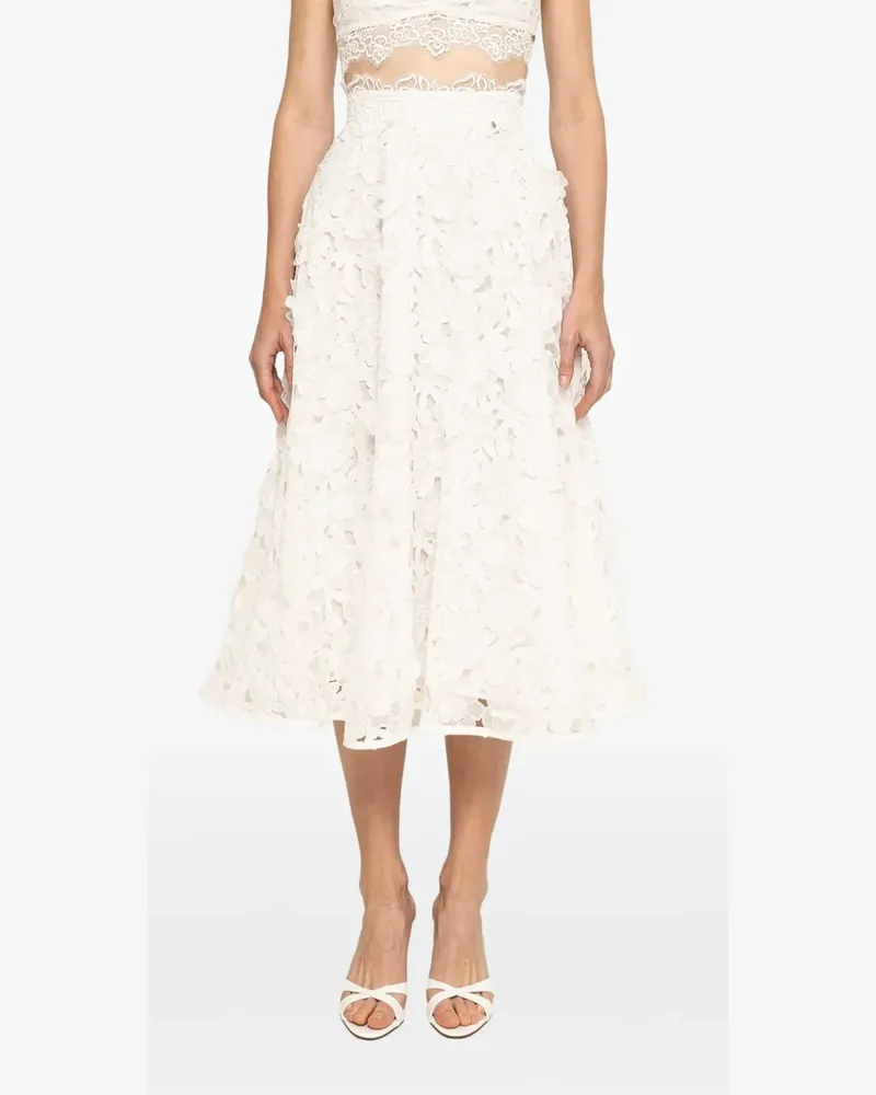 NISSA 3D embroidery cotton midi skirt - Weiß Weiß
