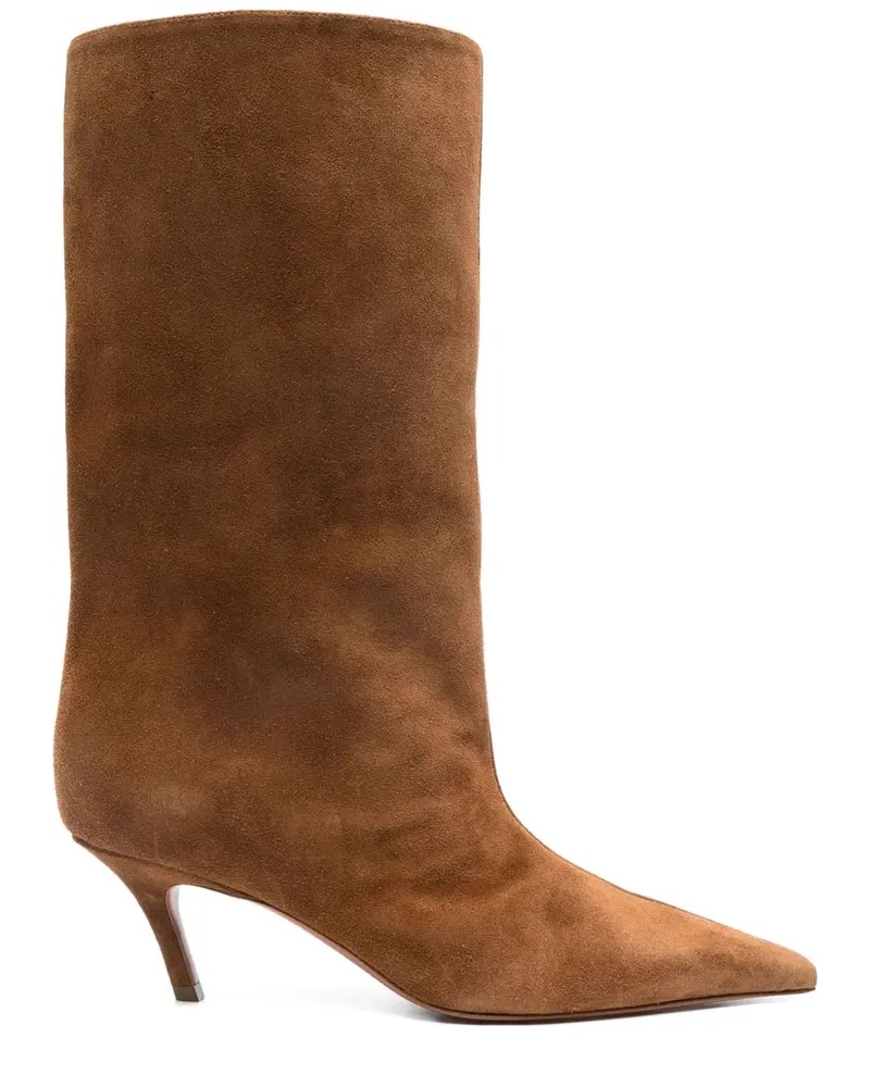 Amina Muaddi Kniehohe Fiona Wildlederstiefel mit spitzer Kappe 60mm - Braun Braun