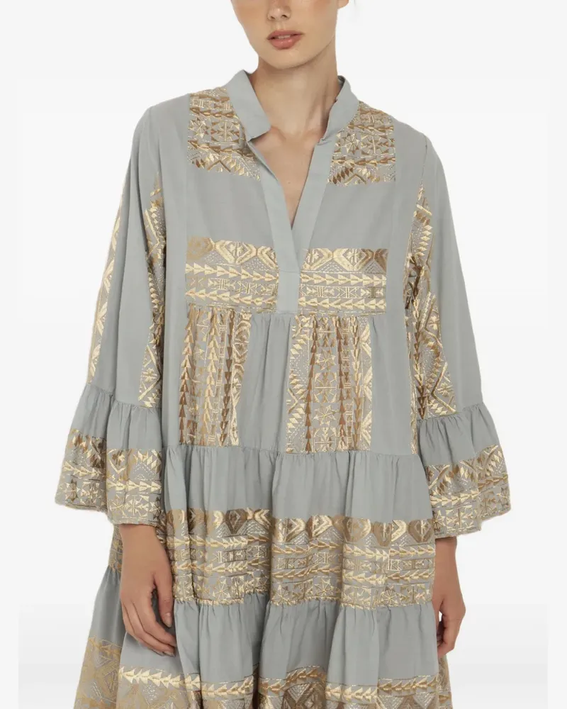 Greek Archaic Kori embroidered tiered dress - Grau Grau