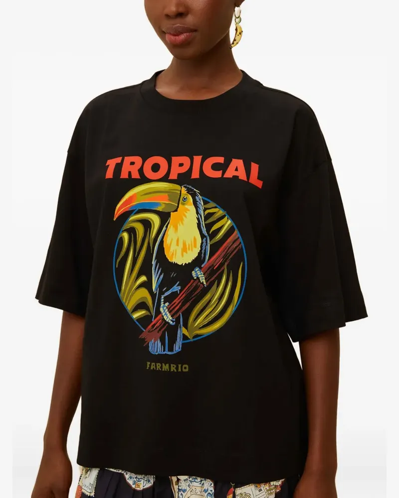 FARM Rio T-Shirt mit tropischem Print - Schwarz Schwarz