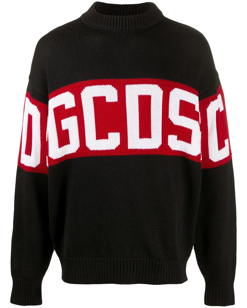 GCDS Intarsien-Pullover mit Logo Schwarz