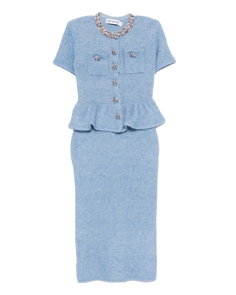 Self-Portrait peplum knitted midi resses - Blau Blau