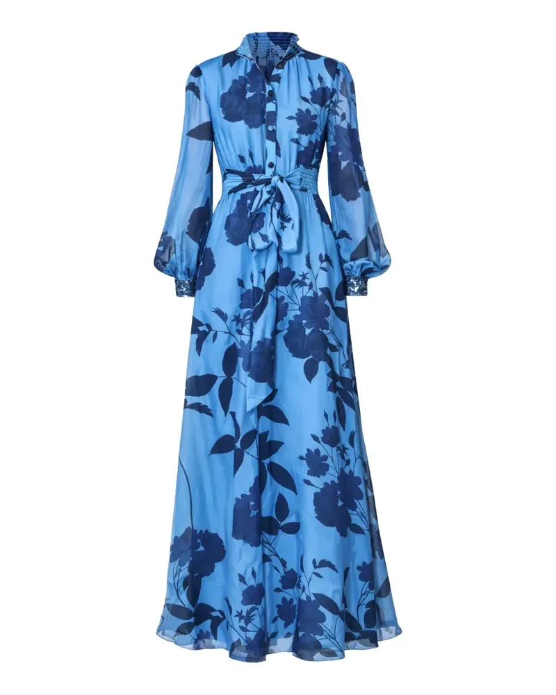 Sachin & Babi Cassandra embroidered floral-print maxi dress - Blau Blau