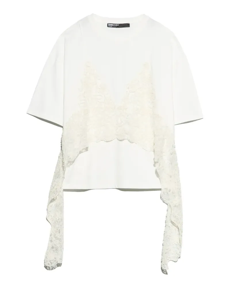 BIMBA Y LOLA Weißes T-Shirt mit Spitzen-Overlay Weiß