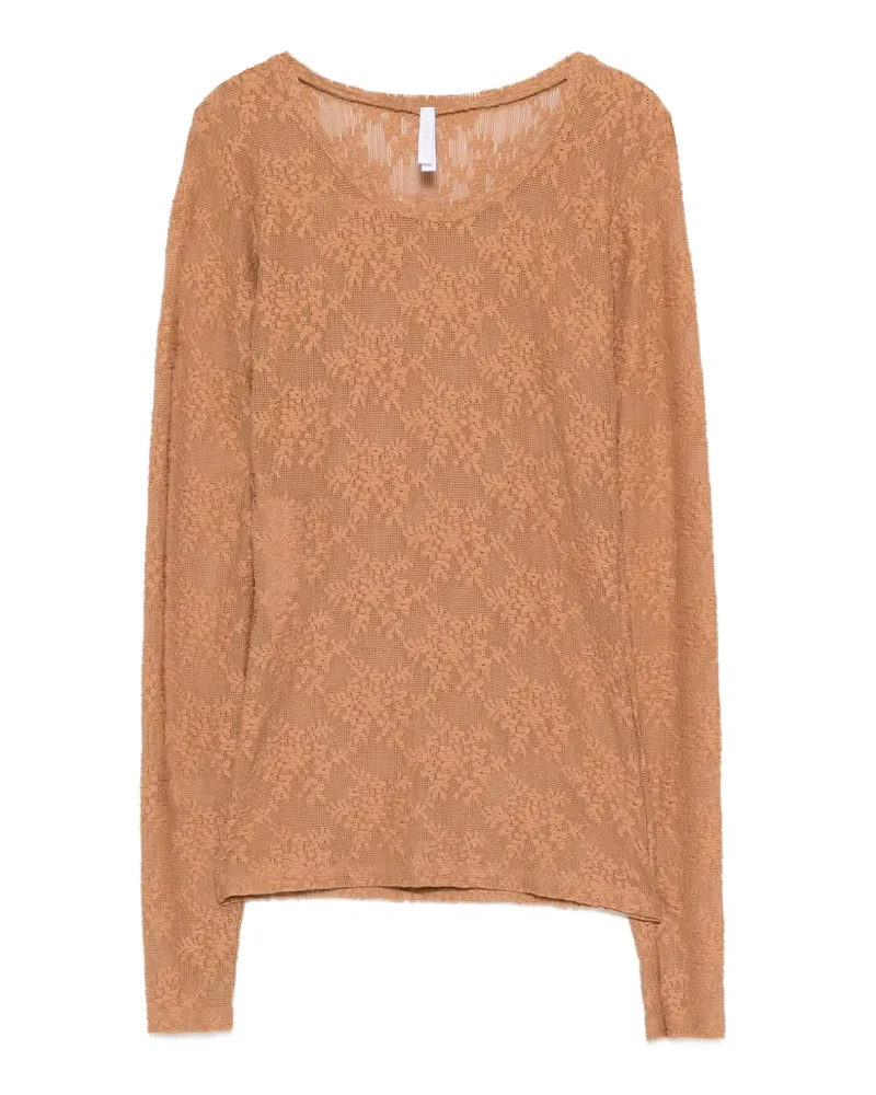 IMPERIAL lace long-sleeve top - Nude Nude