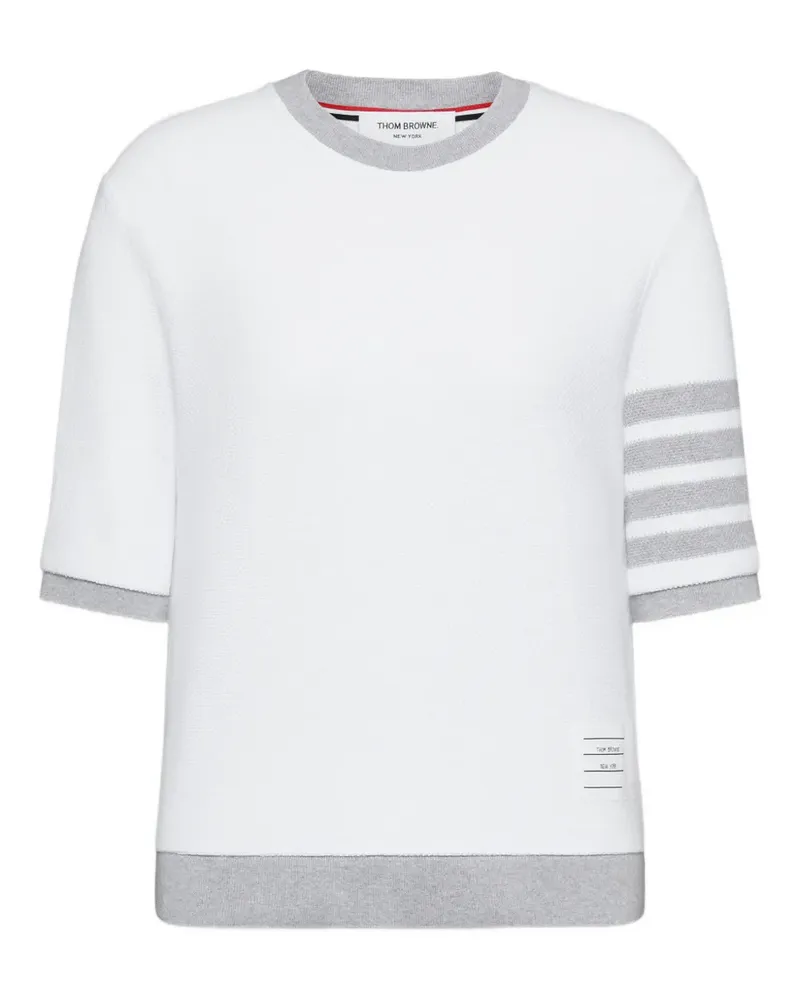 Thom Browne Strukturiertes Piqué-T-Shirt mit 4-Streifen-Logo - Weiß Weiß