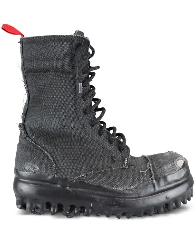 FourTwoFour on Fairfax Ausgefranste Miner Schnürstiefel - Schwarz Schwarz