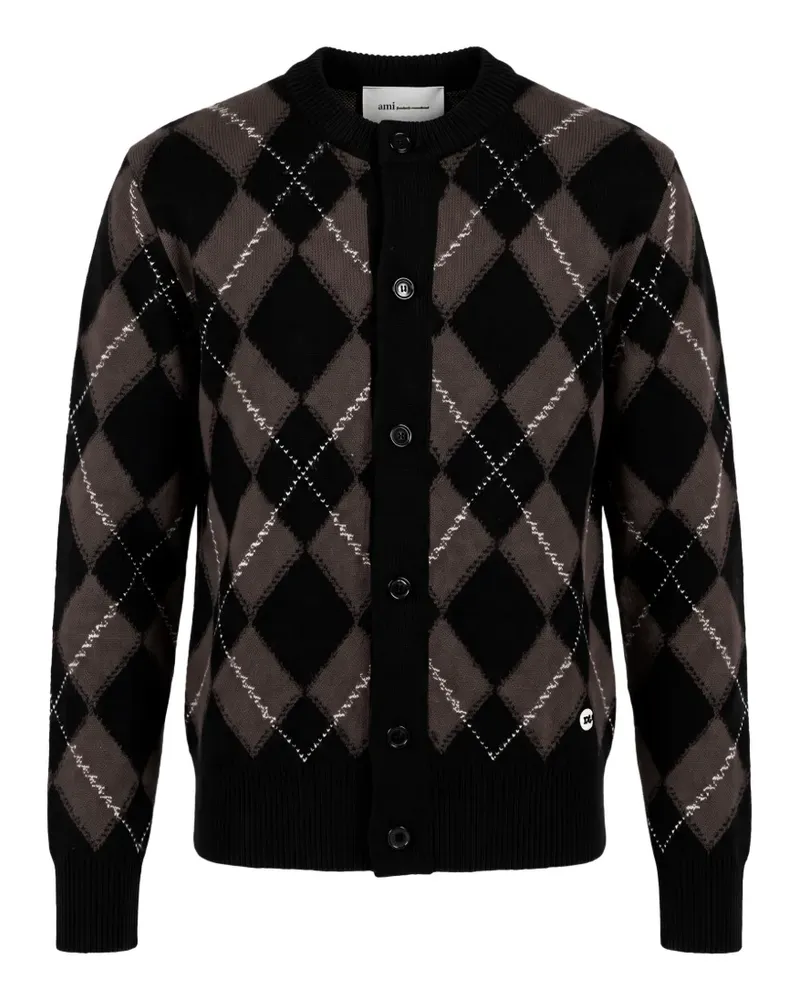 AMI Paris argyle-intarsia knit cardigan - Schwarz Schwarz