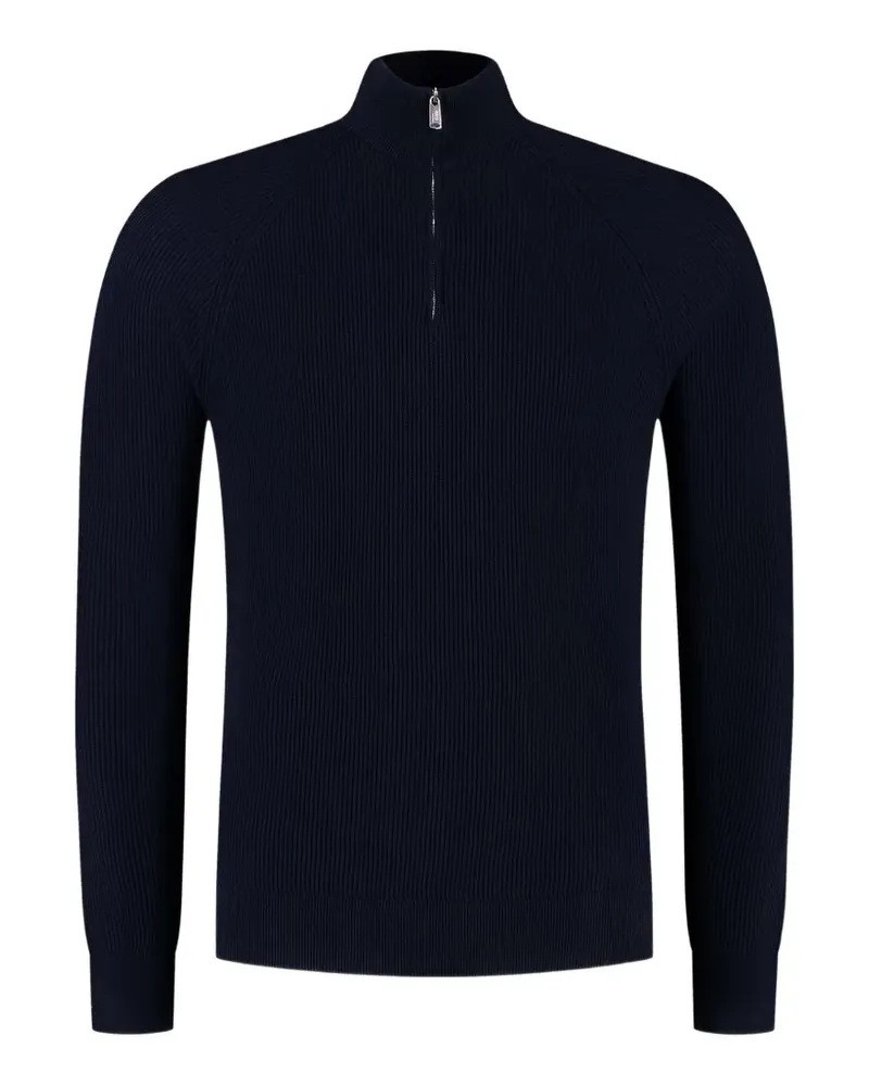 Fedeli Gerippter Pullover mit kurzem Reißverschluss - Blau Blau