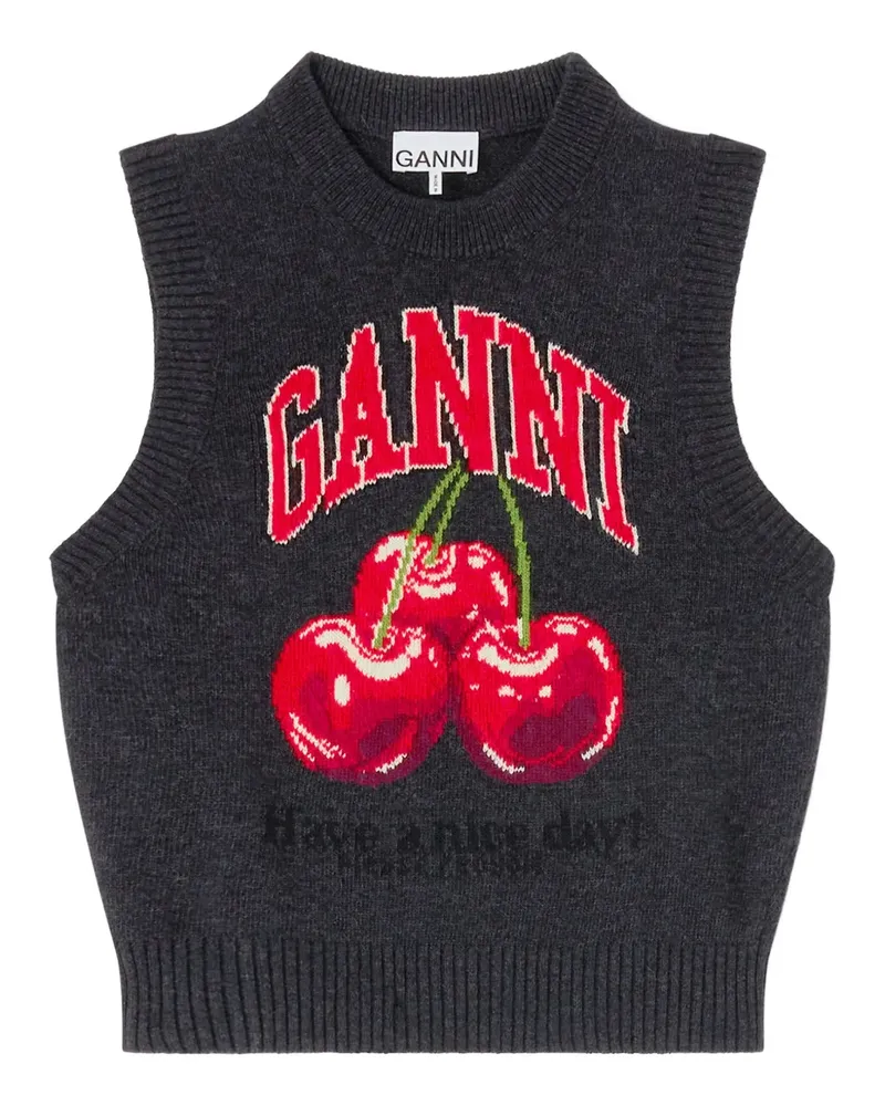 Ganni Top mit Kirschdetail - Grau Grau