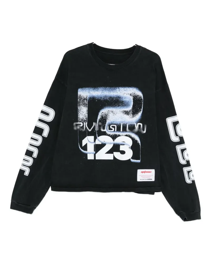 RRR123 Langarmshirt mit grafischem Print - Schwarz Schwarz