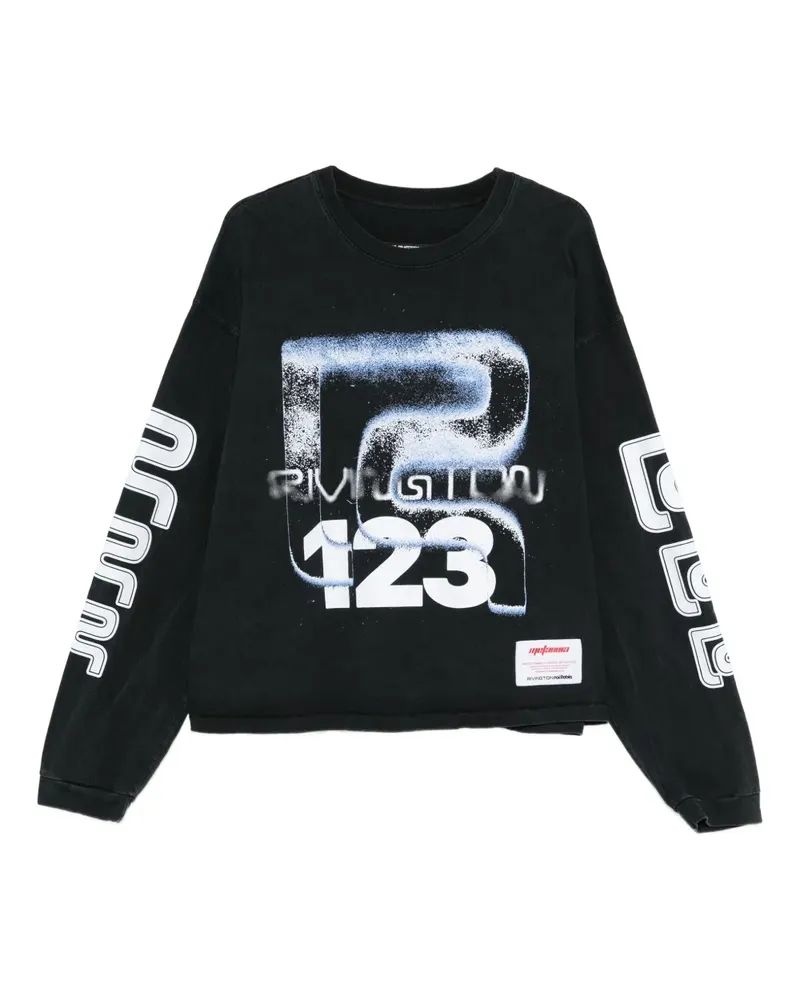 RRR123 Langarmshirt mit grafischem Print - Schwarz Schwarz