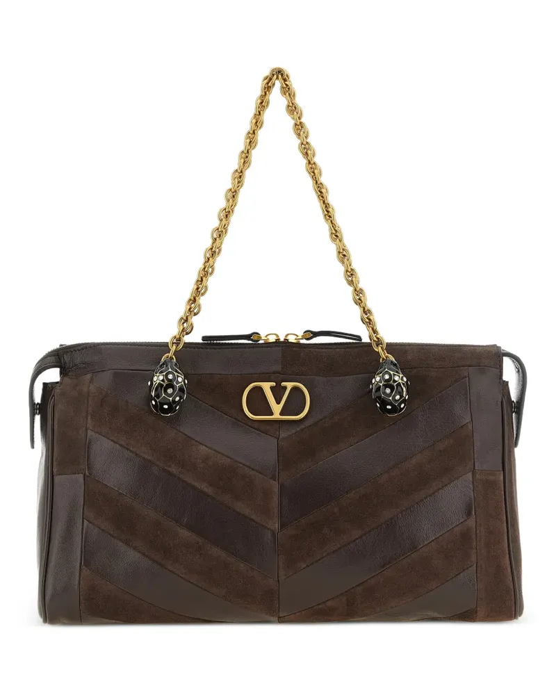 Valentino Garavani Mittelgroße Panthea Schultertasche aus Python und Nappaleder mit Zickzackmotiv - Braun Braun