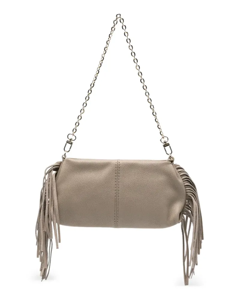 Maje Miss M fringed pebbled-leather clutch bag - Nude Nude