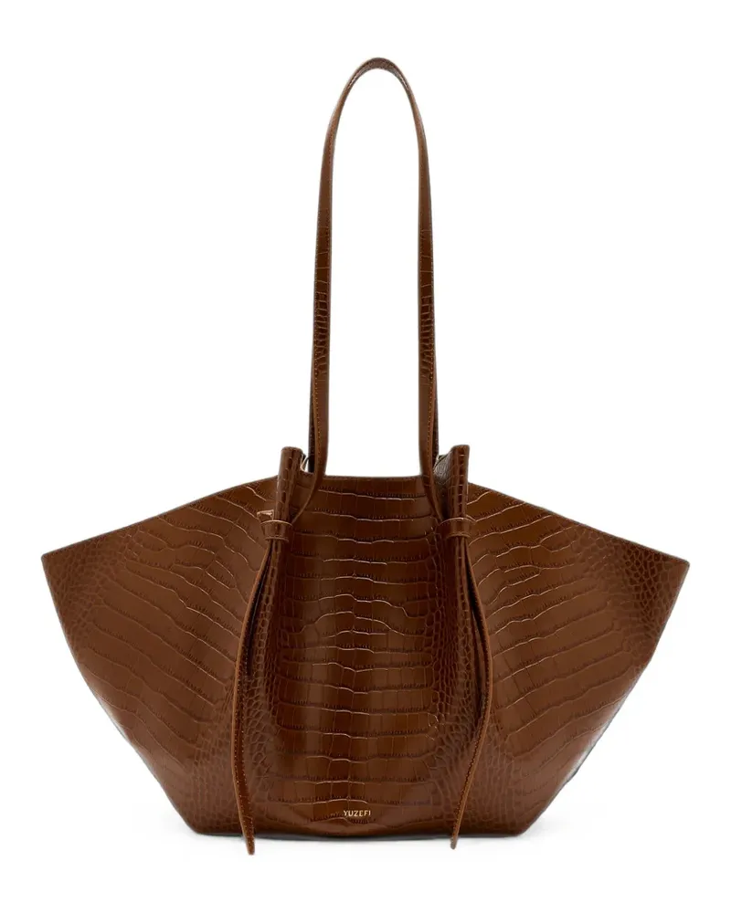 YUZEFI Mochi croc-effect leather tote bag - Braun Braun
