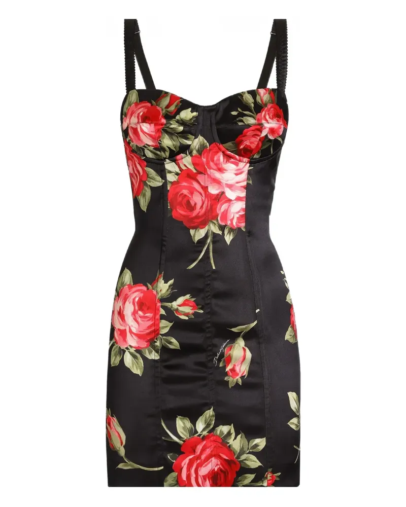 Dolce & Gabbana Geblümtes Minikleid - Schwarz Schwarz