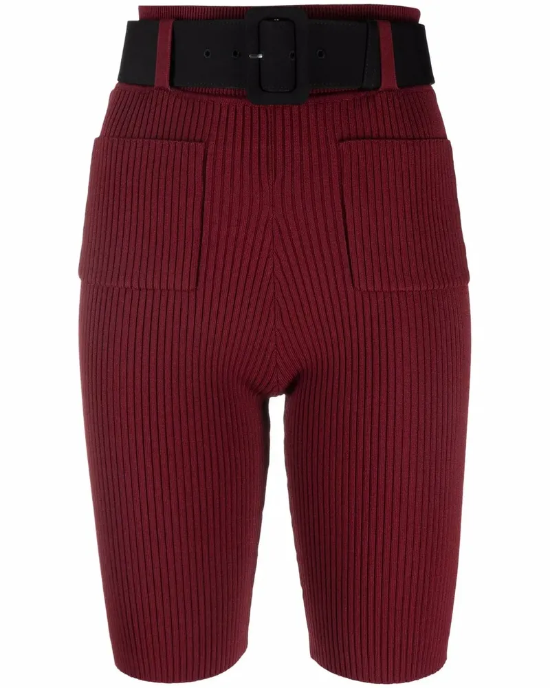 Self-Portrait Gerippte Shorts mit Gürtel - Rot Rot