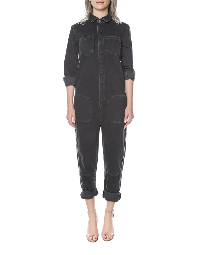 One Teaspoon embroidered-detail denim jumpsuit - Schwarz Schwarz